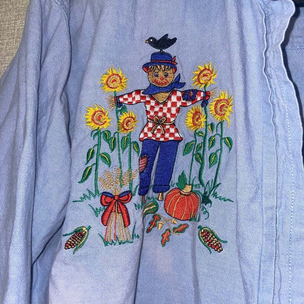 Vintage Casey Coleman Halloween Fall Scarecrow Denim Button-Up Shirt - Picture 4 of 7